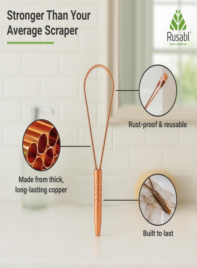 Rusabl منظف اللسان النحاسي من روسابل للرجال والنساء، لنَفَسٍ منعش وإزالة البكتيريا، وتحسين حاسة التذوق ونظافة الفم، سهل الاستخدام، مكشطة لسان نحاسية هندية نقية 100% لمنع رائحة الفم الكريهة (عبوة من قطعة واحدة) - Image 3